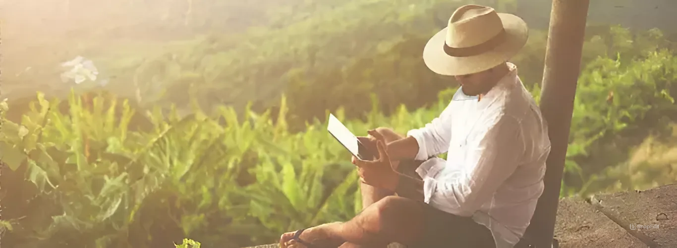 Hombre con internet en el campo